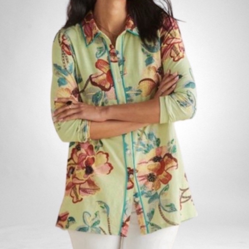 Soft Surroundings Elena Floral Print Women's Top Size Large Like New Condition